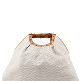 Gucci Beige Woven Leather Bamboo Top Handle Bag