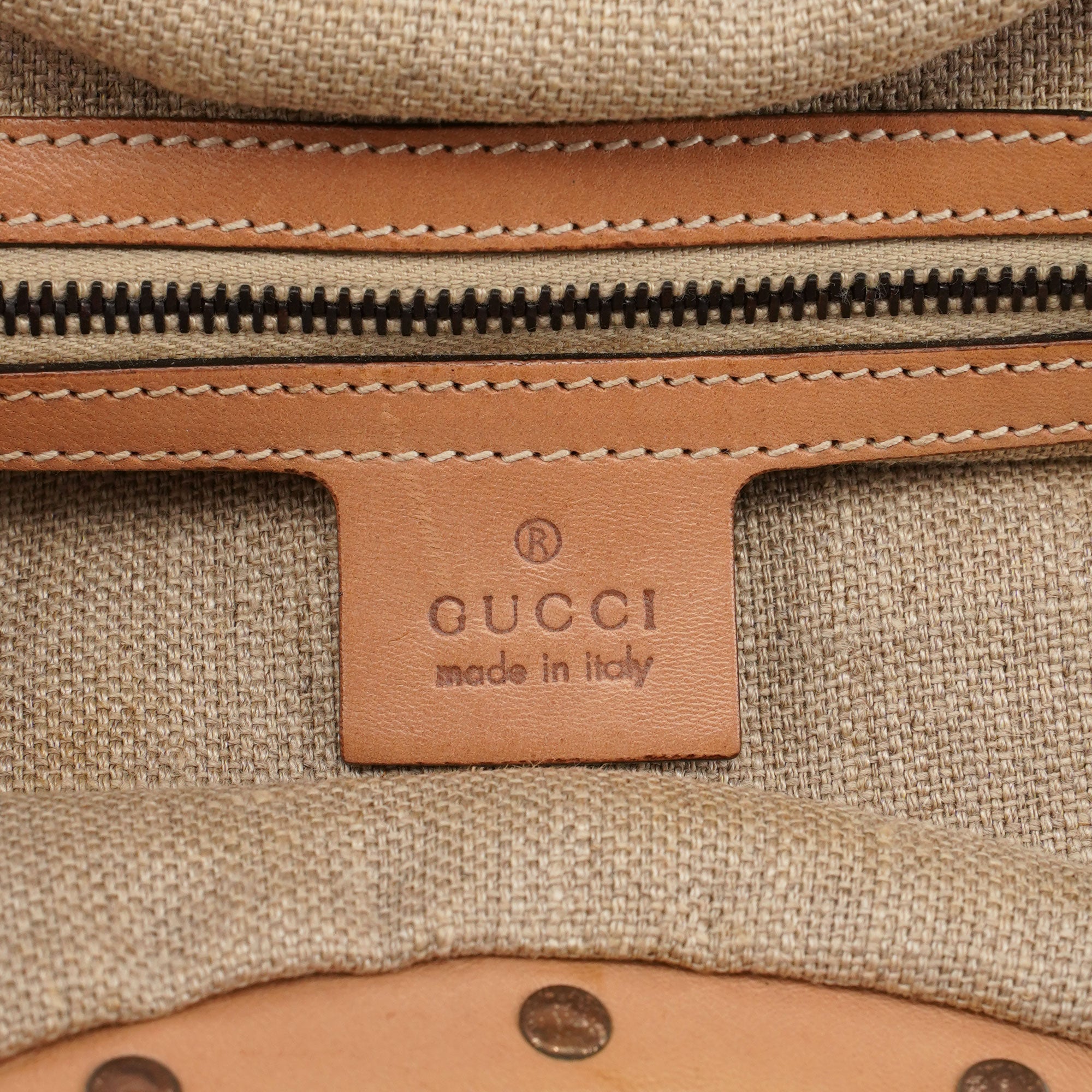 Gucci Beige Woven Leather Bamboo Top Handle Bag