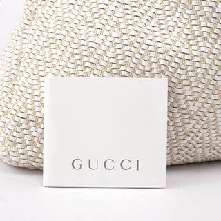 Gucci Beige Woven Leather Bamboo Top Handle Bag