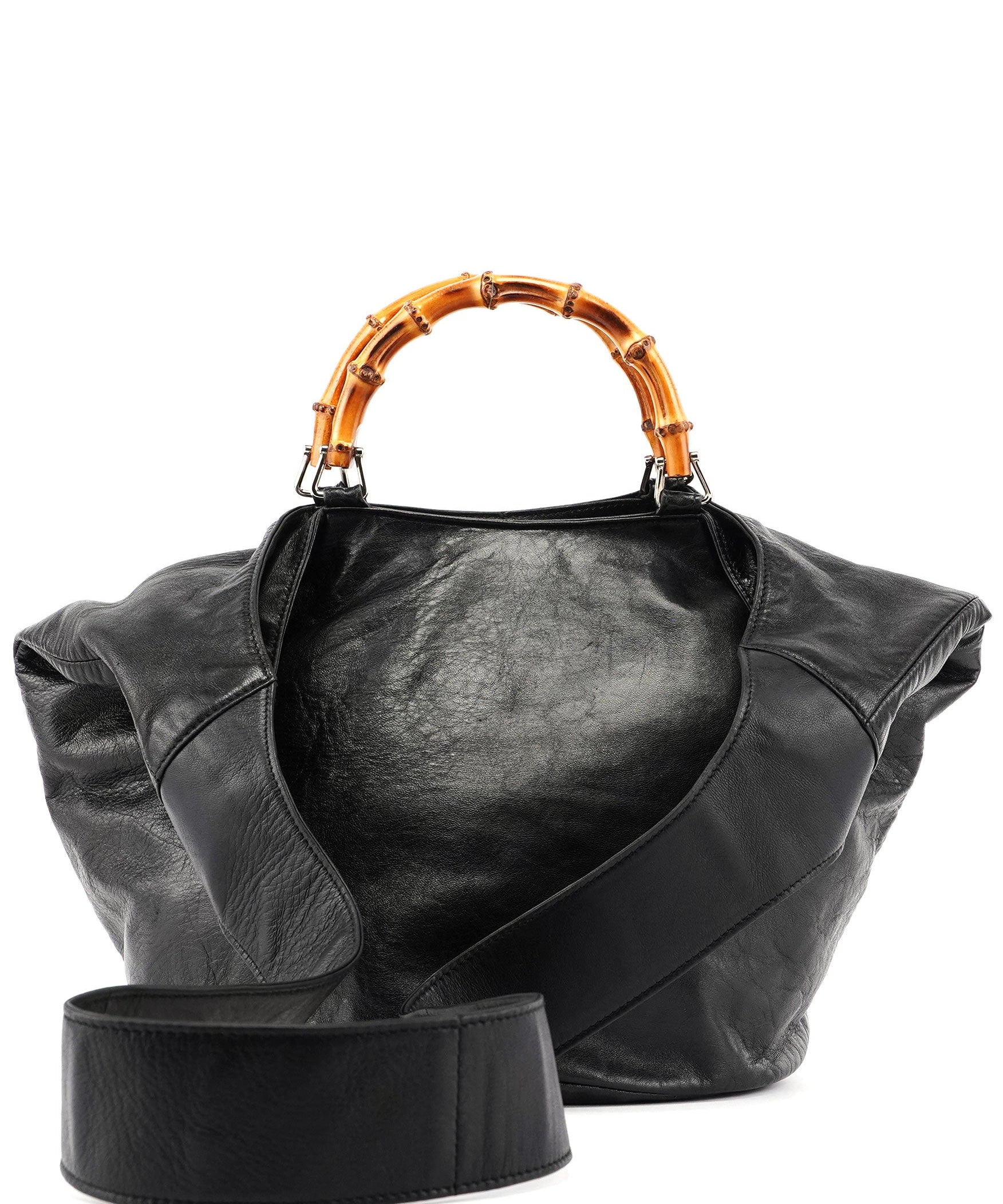 Gucci Black Calfskin Bamboo 2-Way Bag