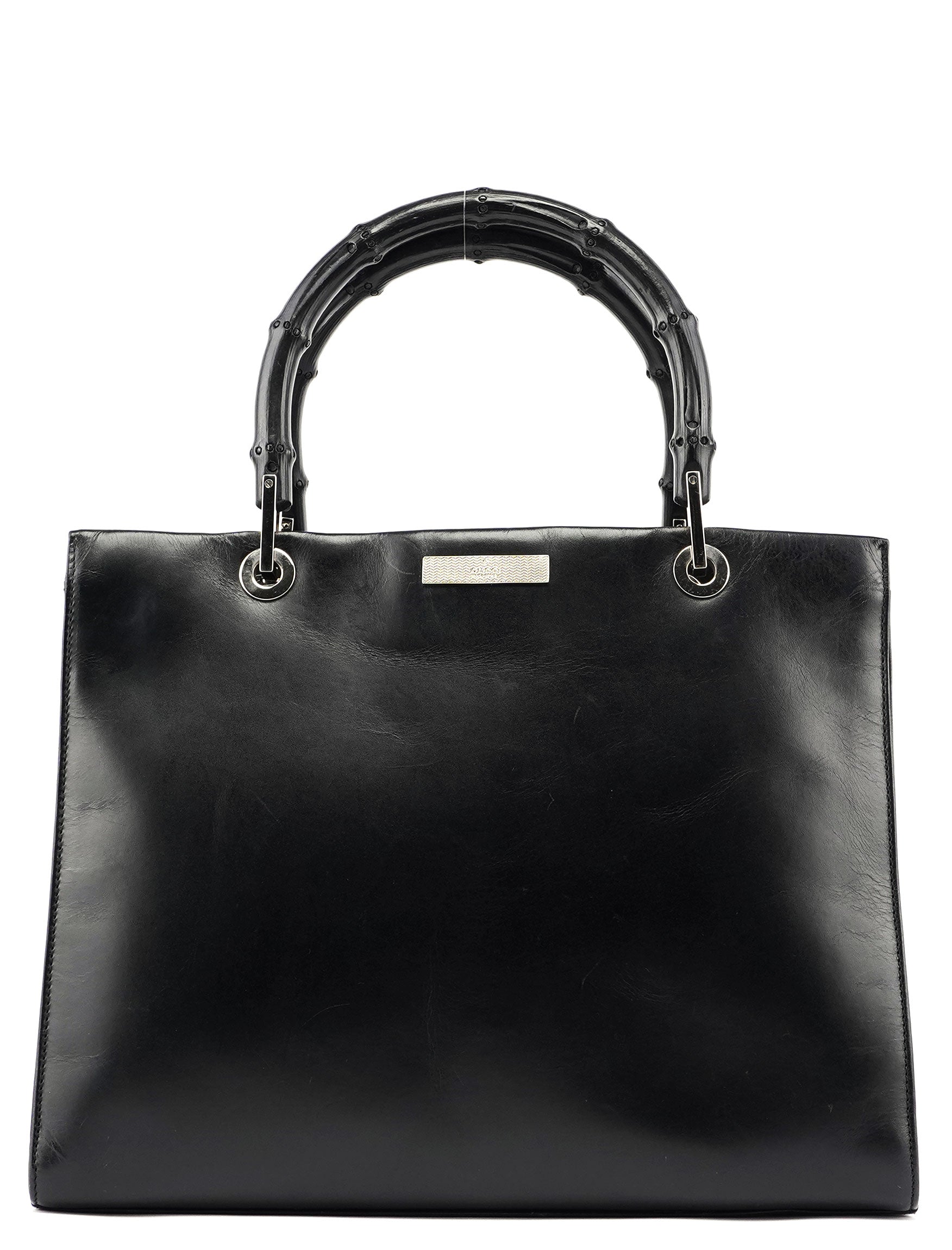 Gucci Black Calfskin Bamboo 2-Way Tote