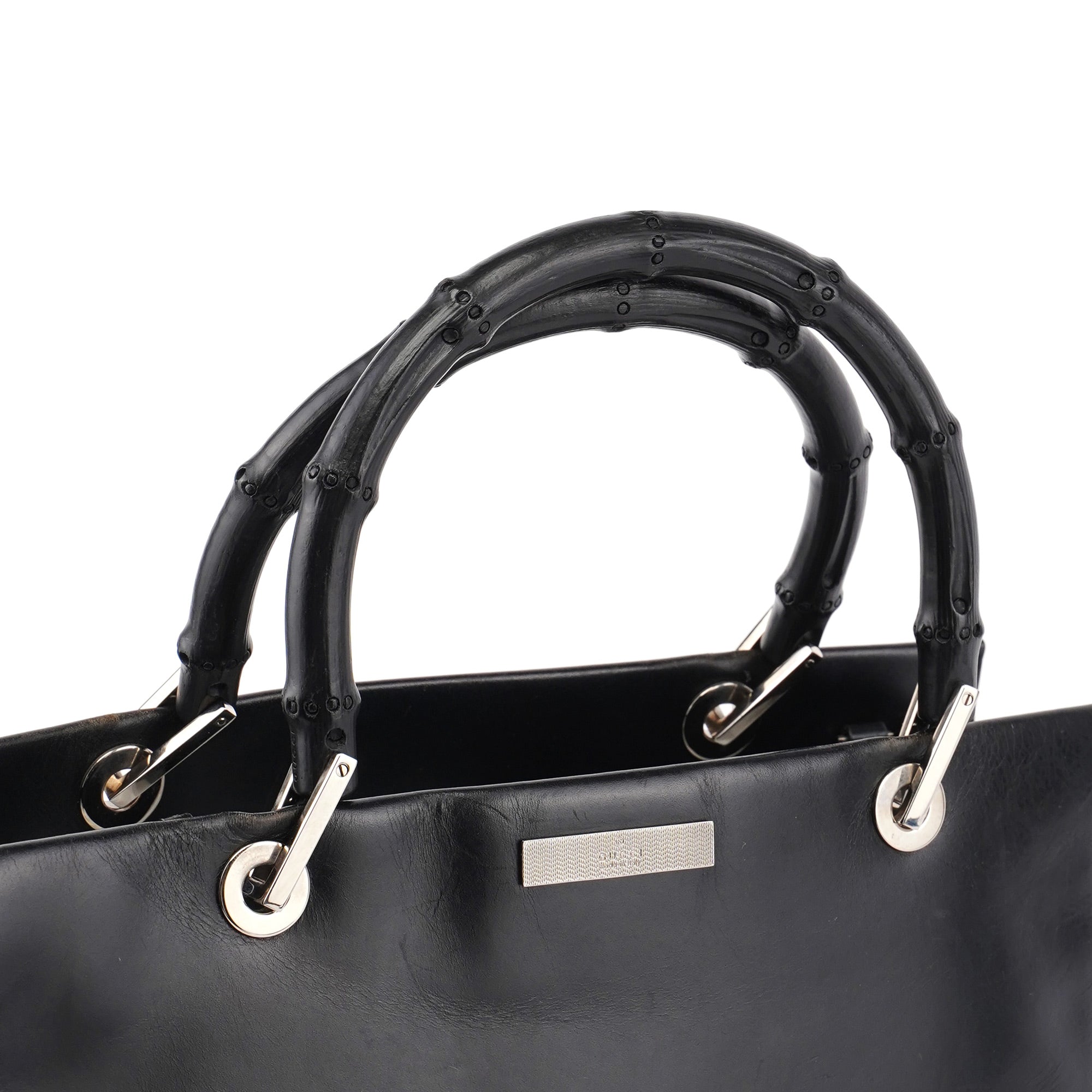 Gucci Black Calfskin Bamboo 2-Way Tote