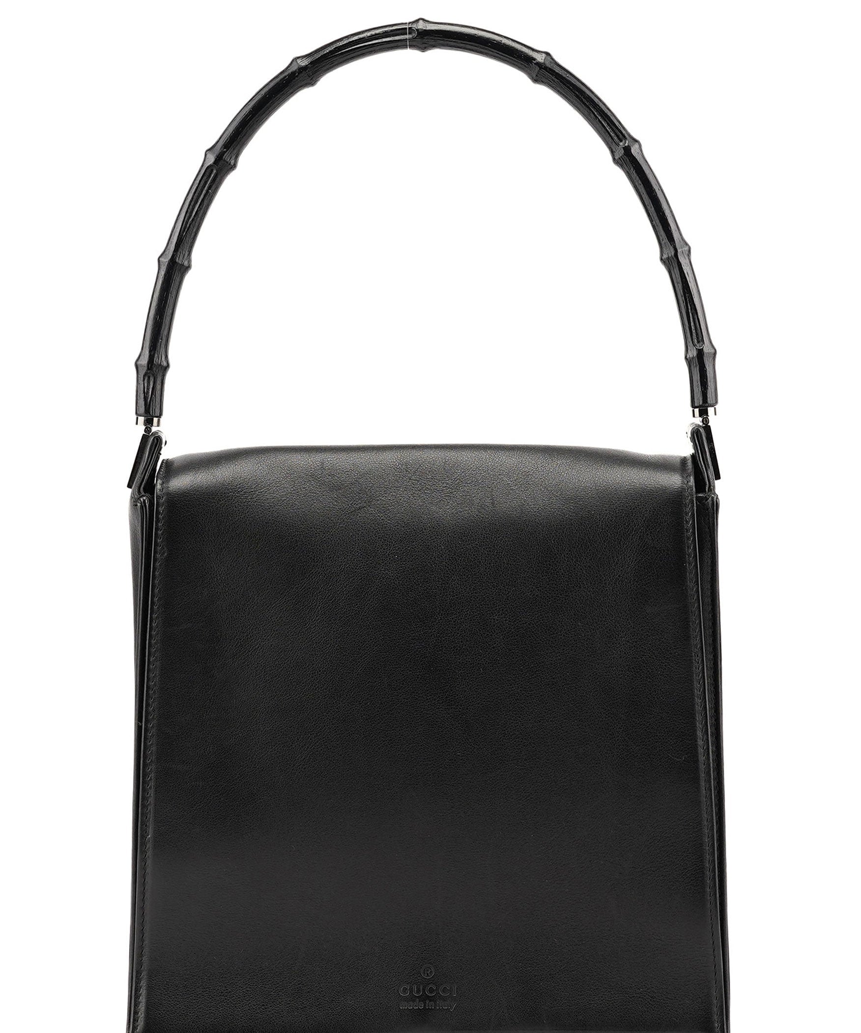 Gucci Black Calfskin Bamboo Flap Shoulder Bag