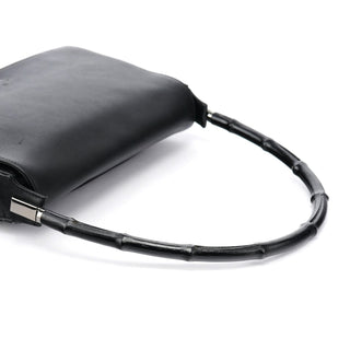 Gucci Black Calfskin Bamboo Flap Shoulder Bag