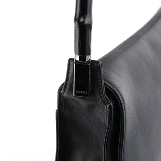 Gucci Black Calfskin Bamboo Flap Shoulder Bag