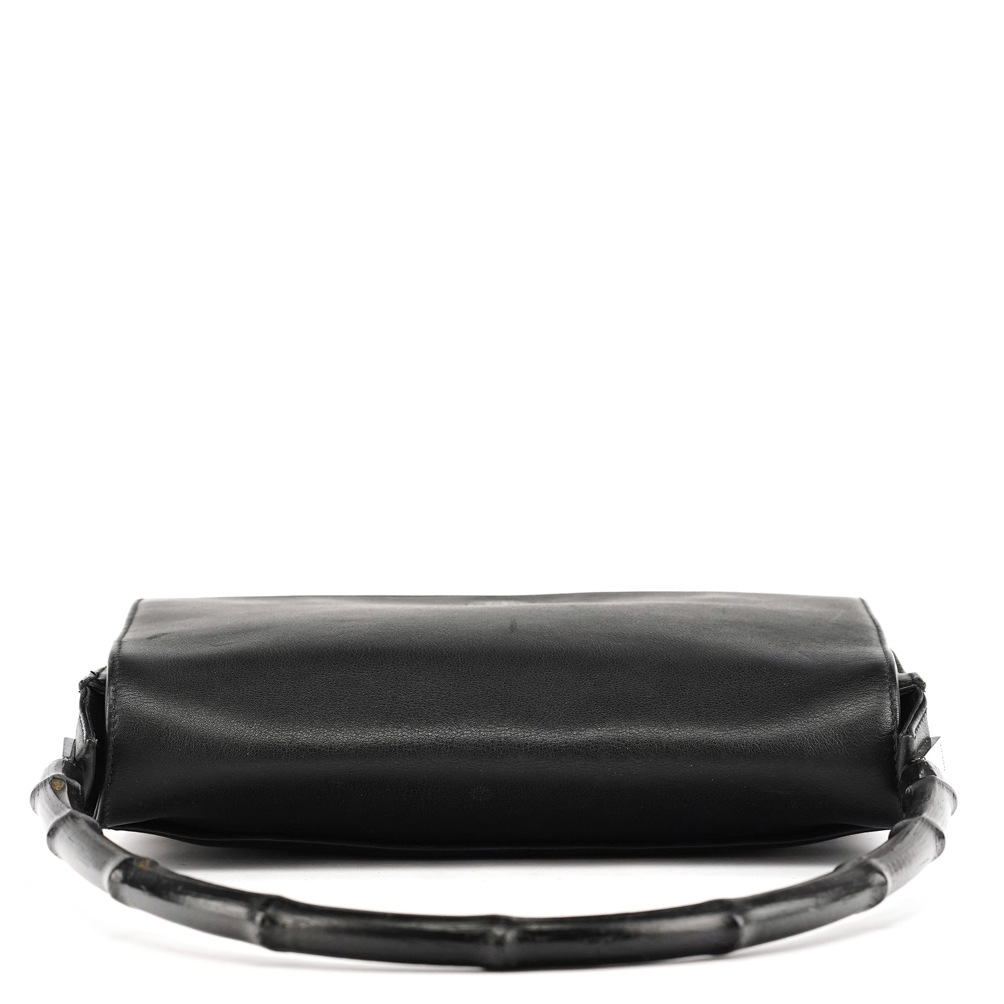 Gucci Sac porté épaule Bamboo à rabat en cuir de veau noir