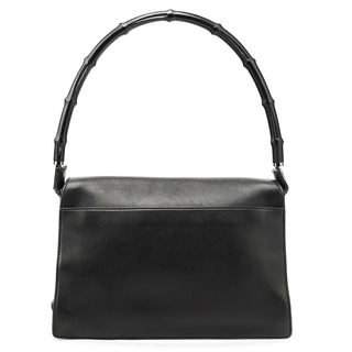 Gucci Black Calfskin Bamboo Flap Shoulder Bag