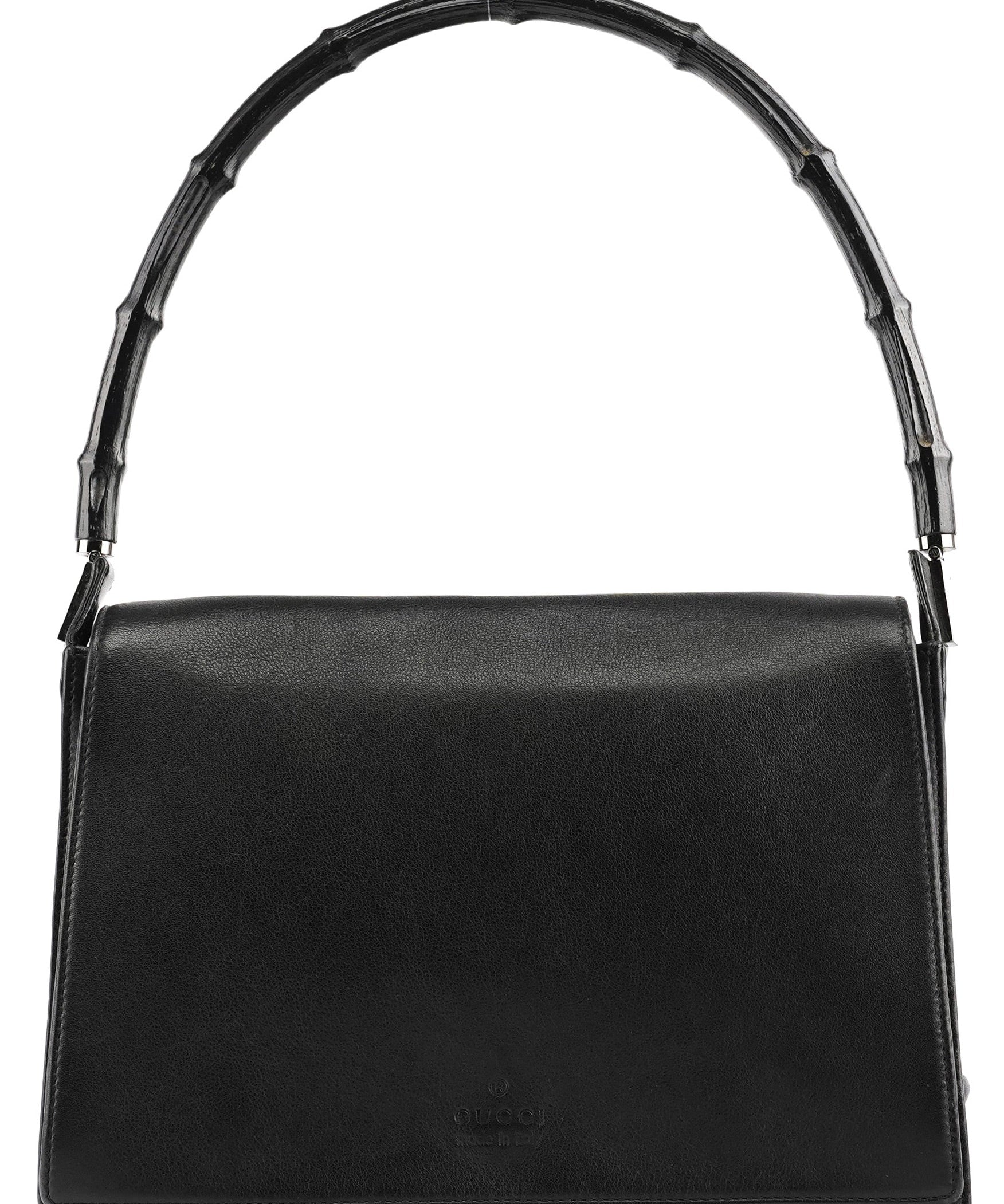 Gucci Black Calfskin Bamboo Flap Shoulder Bag