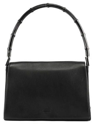 Gucci Black Calfskin Bamboo Flap Shoulder Bag