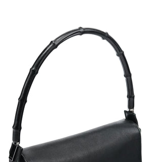 Gucci Black Calfskin Bamboo Flap Shoulder Bag