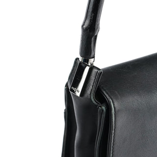 Gucci Black Calfskin Bamboo Flap Shoulder Bag