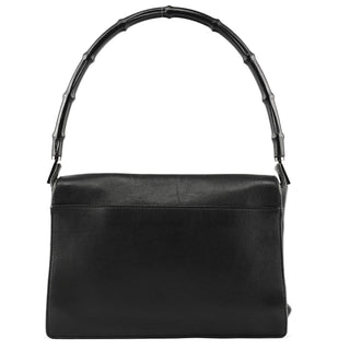 Gucci Black Calfskin Bamboo Flap Shoulder Bag