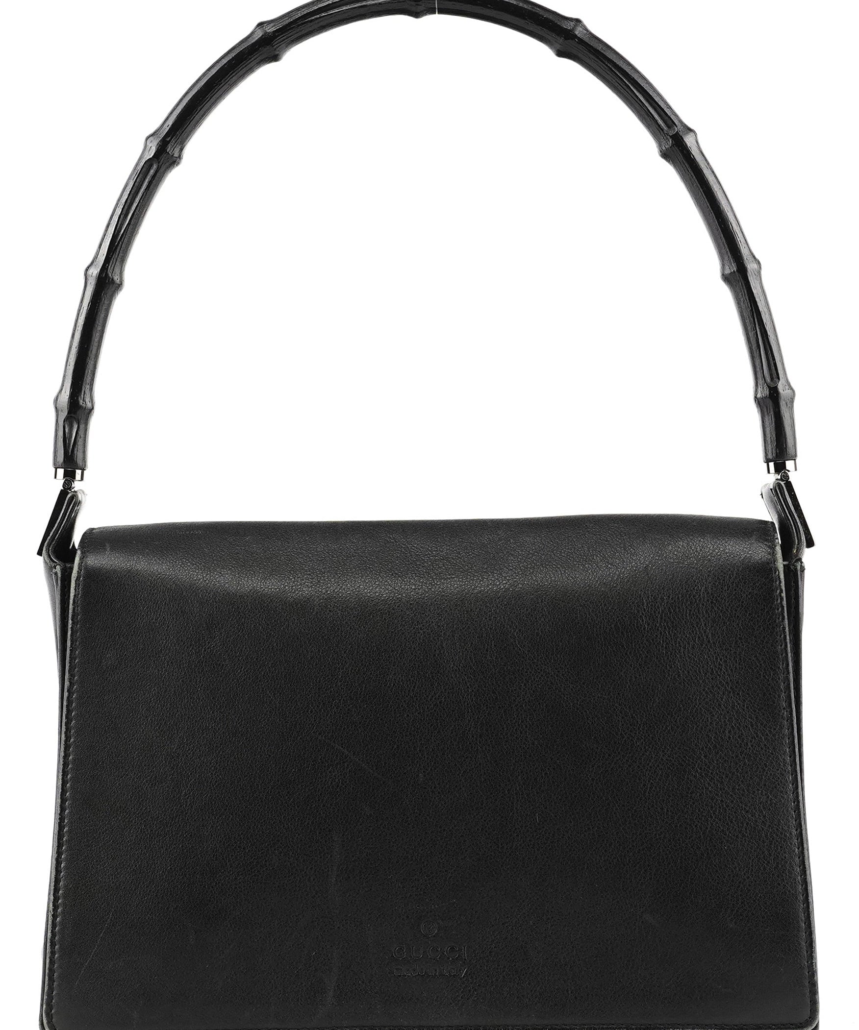 Gucci Black Calfskin Bamboo Flap Shoulder Bag