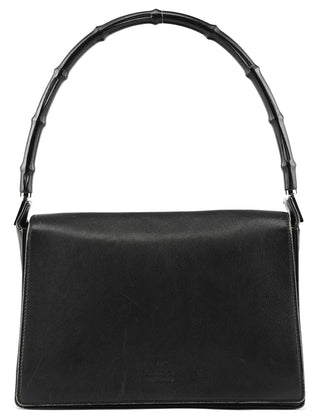 Gucci Black Calfskin Bamboo Flap Shoulder Bag