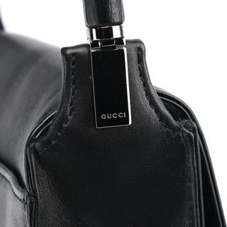 Gucci Black Calfskin Bamboo Flap Shoulder Bag