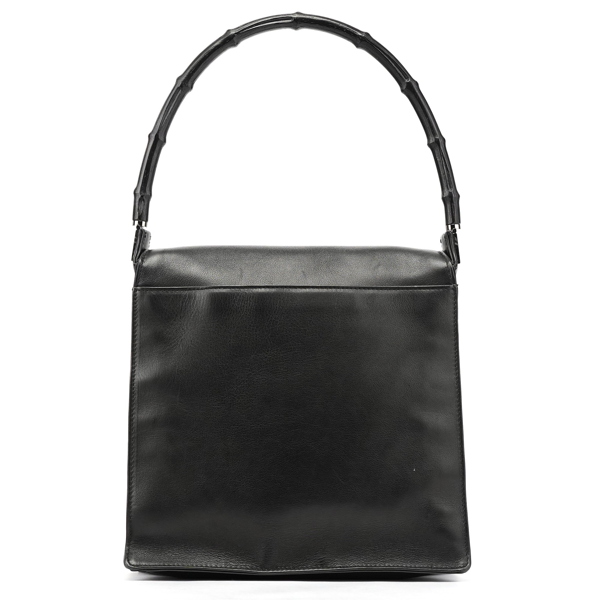 Gucci Black Calfskin Bamboo Flap Shoulder Bag