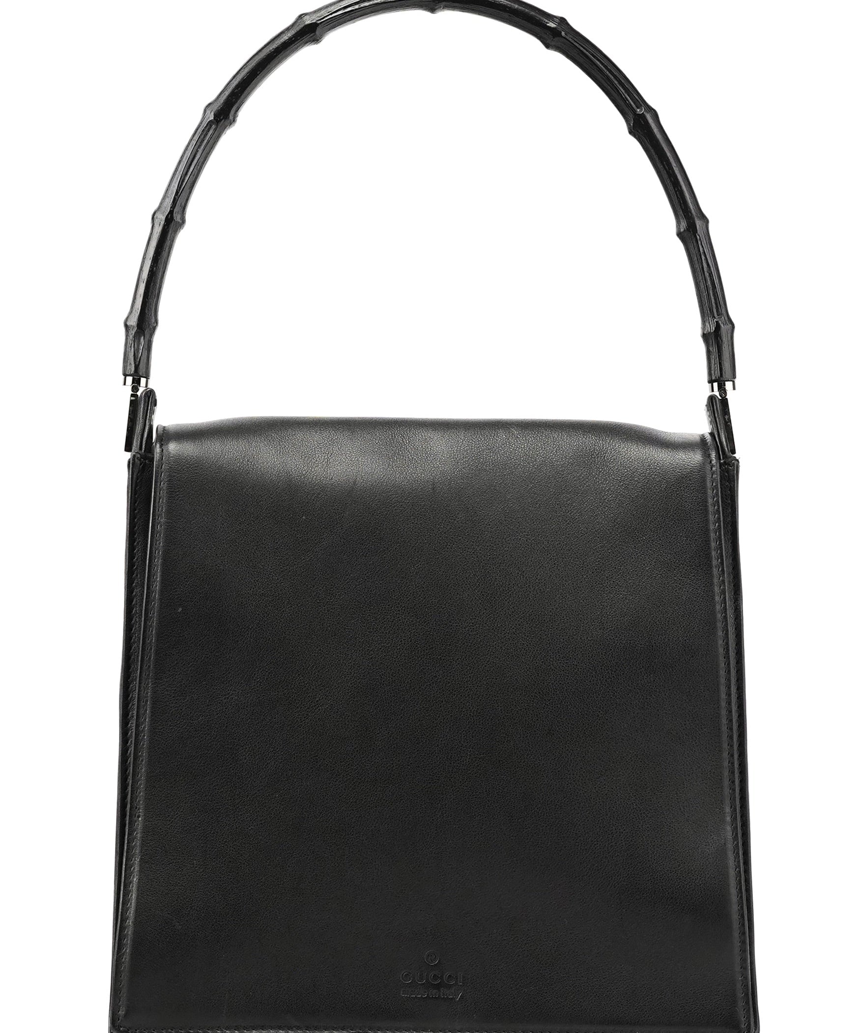 Gucci Black Calfskin Bamboo Flap Shoulder Bag