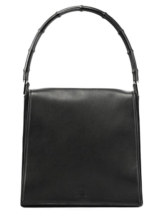 Gucci Black Calfskin Bamboo Flap Shoulder Bag