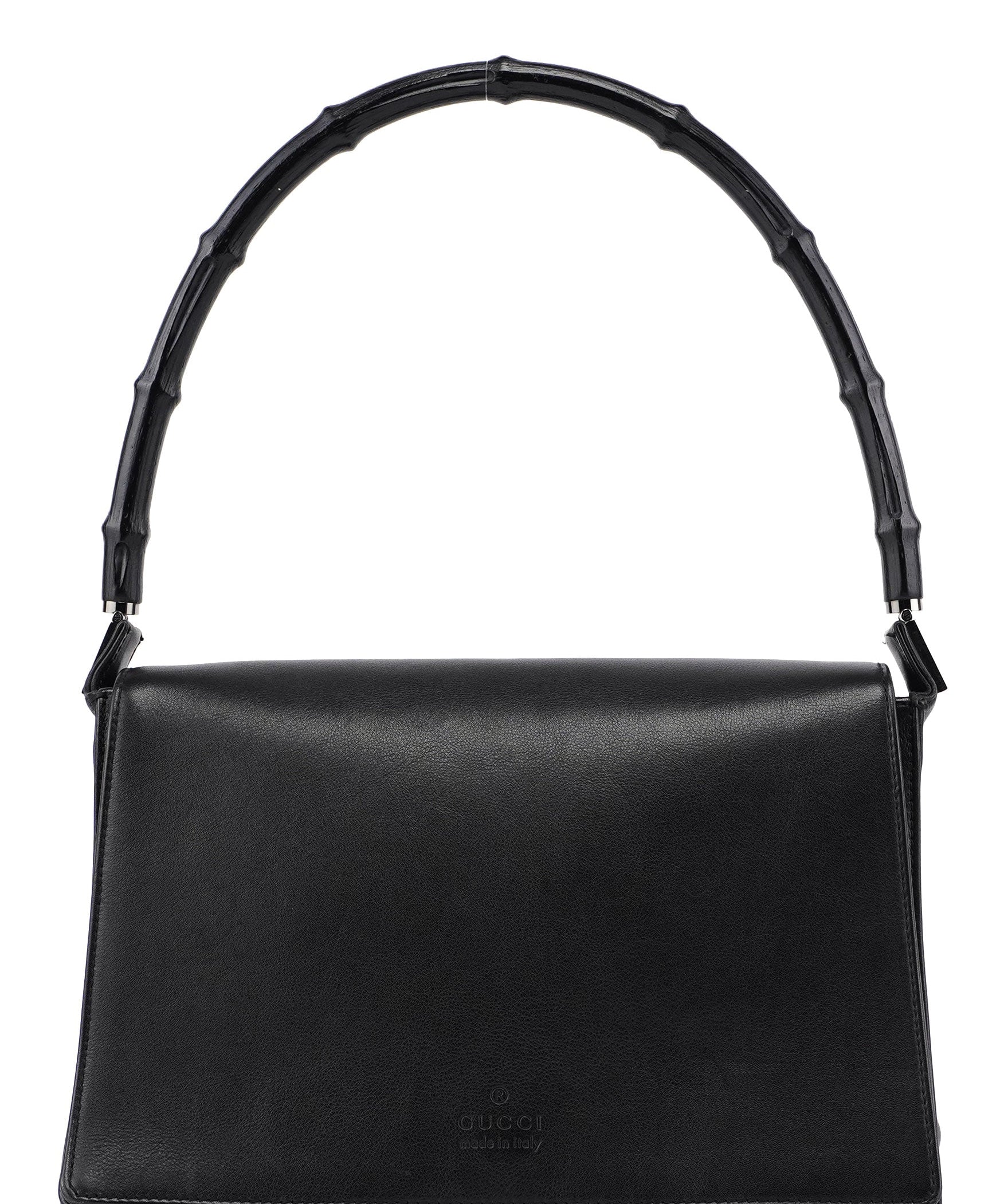 Gucci Black Calfskin Bamboo Flap Shoulder Bag