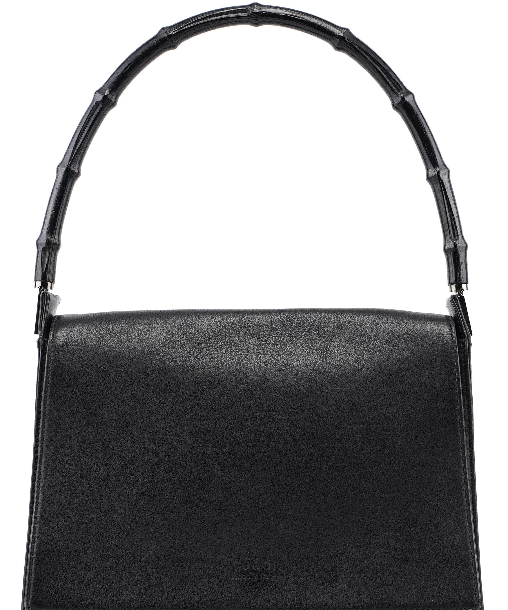 Gucci Black Calfskin Bamboo Flap Shoulder Bag