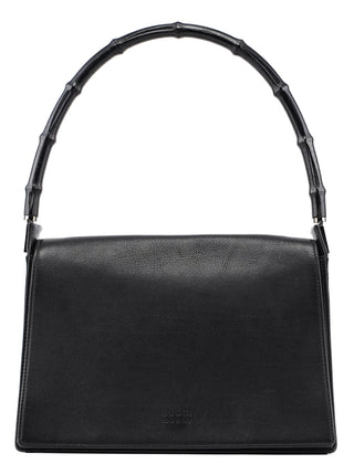 Gucci Black Calfskin Bamboo Flap Shoulder Bag