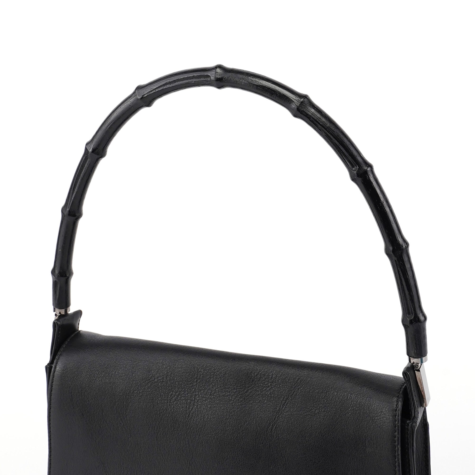 Gucci Black Calfskin Bamboo Flap Shoulder Bag