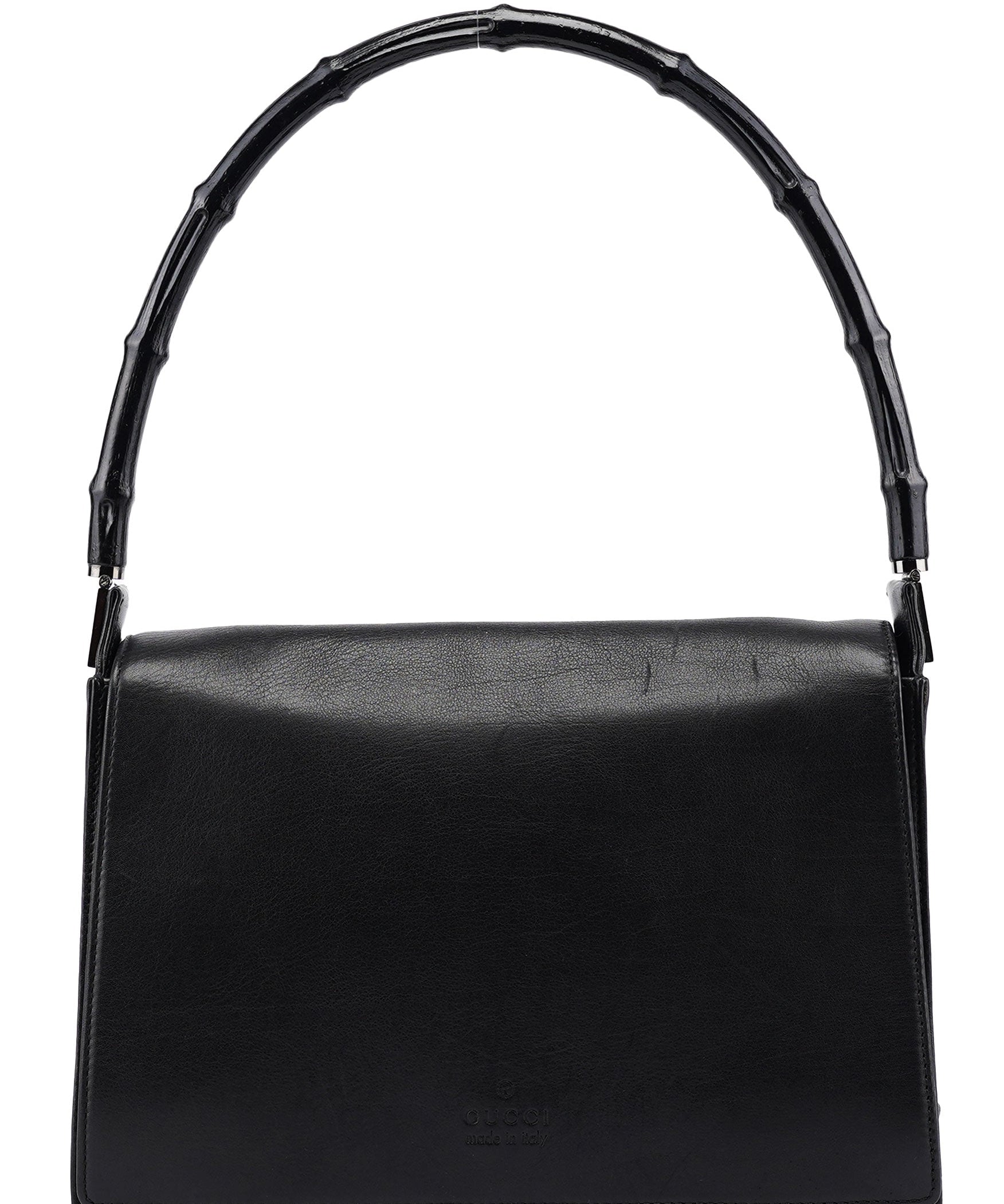 Gucci Black Calfskin Bamboo Flap Shoulder Bag