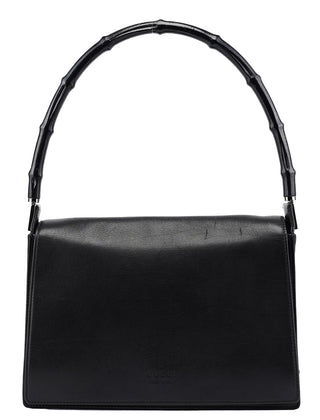 Gucci Black Calfskin Bamboo Flap Shoulder Bag