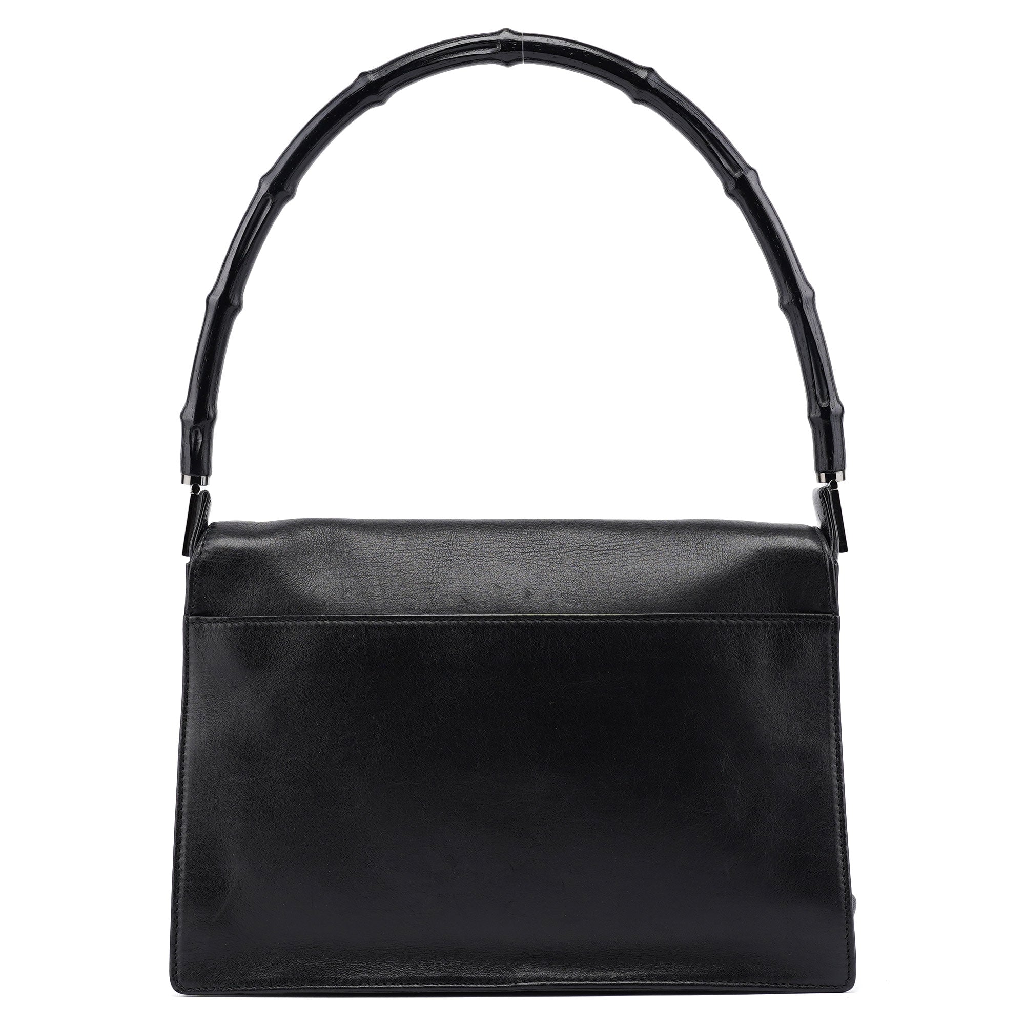 Gucci Bamboo Schultertasche mit Überschlag aus schwarzem Kalbsleder