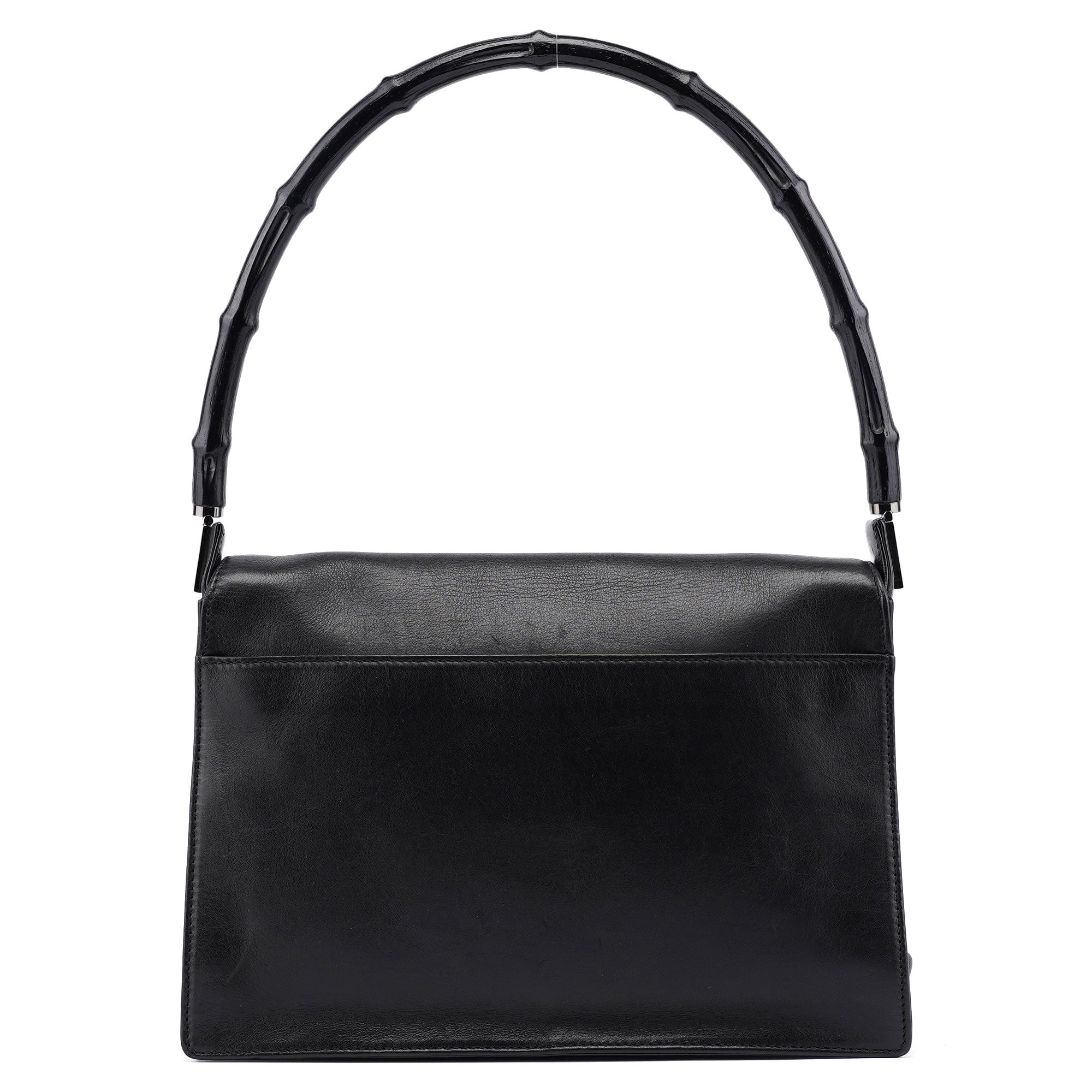 Gucci Black Calfskin Bamboo Flap Shoulder Bag