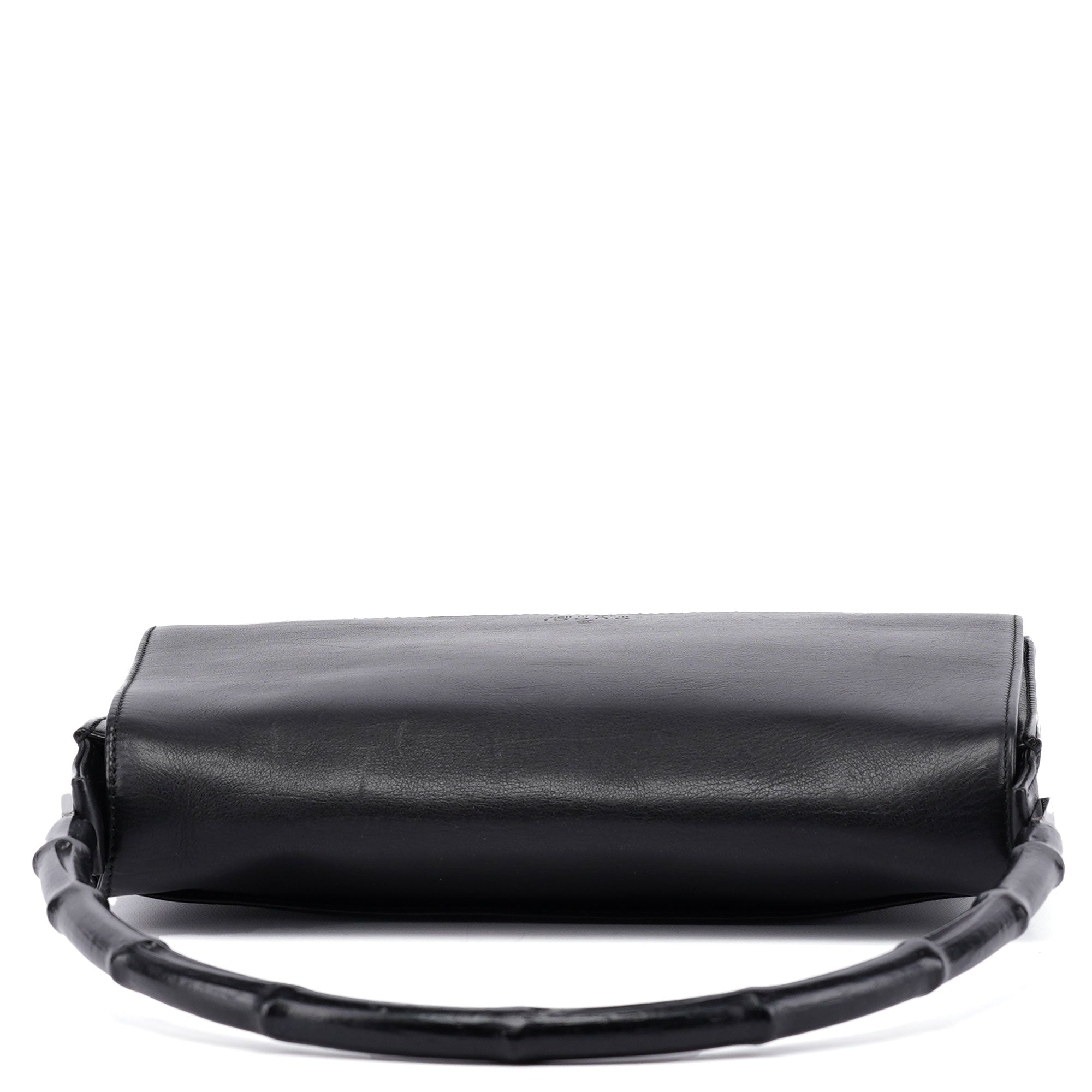 Gucci Bamboo Schultertasche mit Überschlag aus schwarzem Kalbsleder