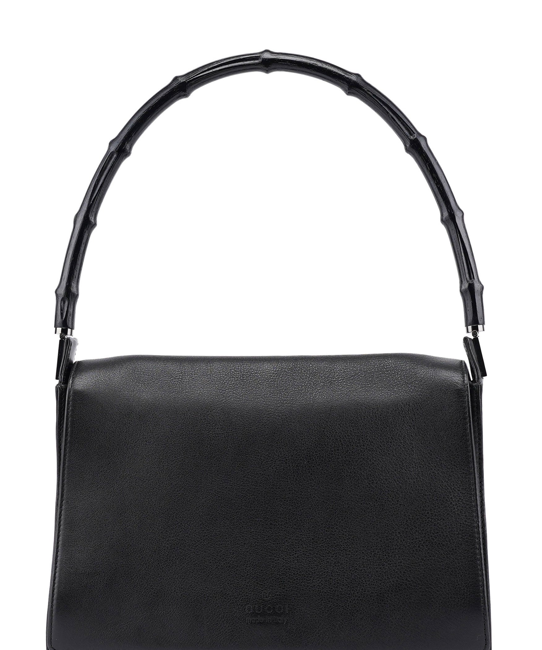 Gucci Black Calfskin Bamboo Flap Shoulder Bag