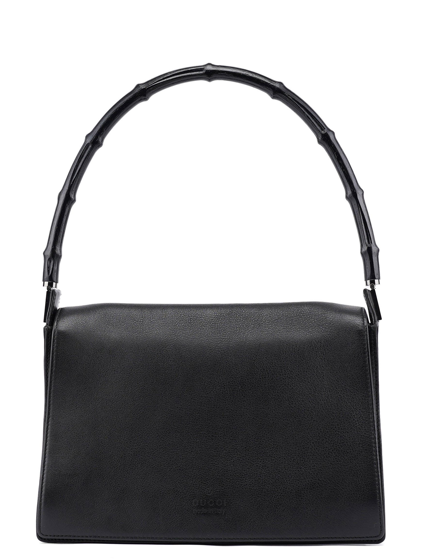 Gucci Black Calfskin Bamboo Flap Shoulder Bag