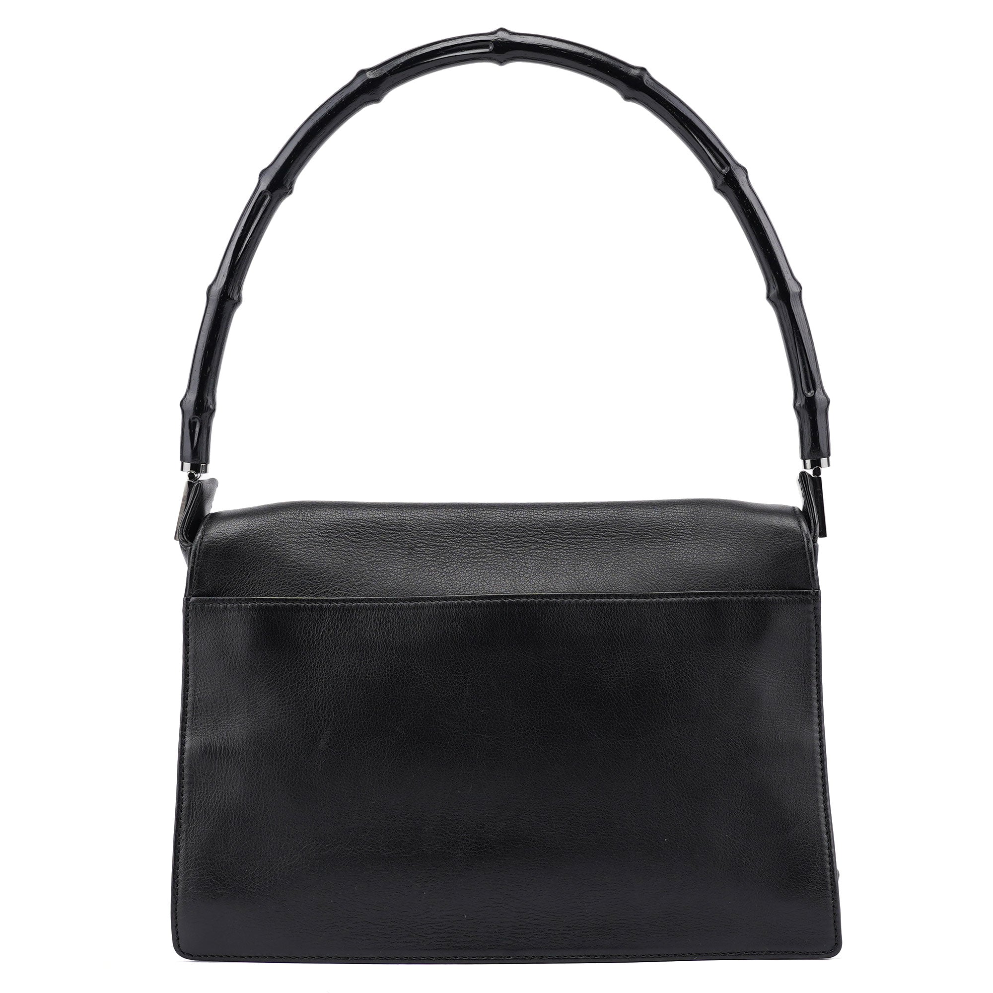 Gucci Black Calfskin Bamboo Flap Shoulder Bag