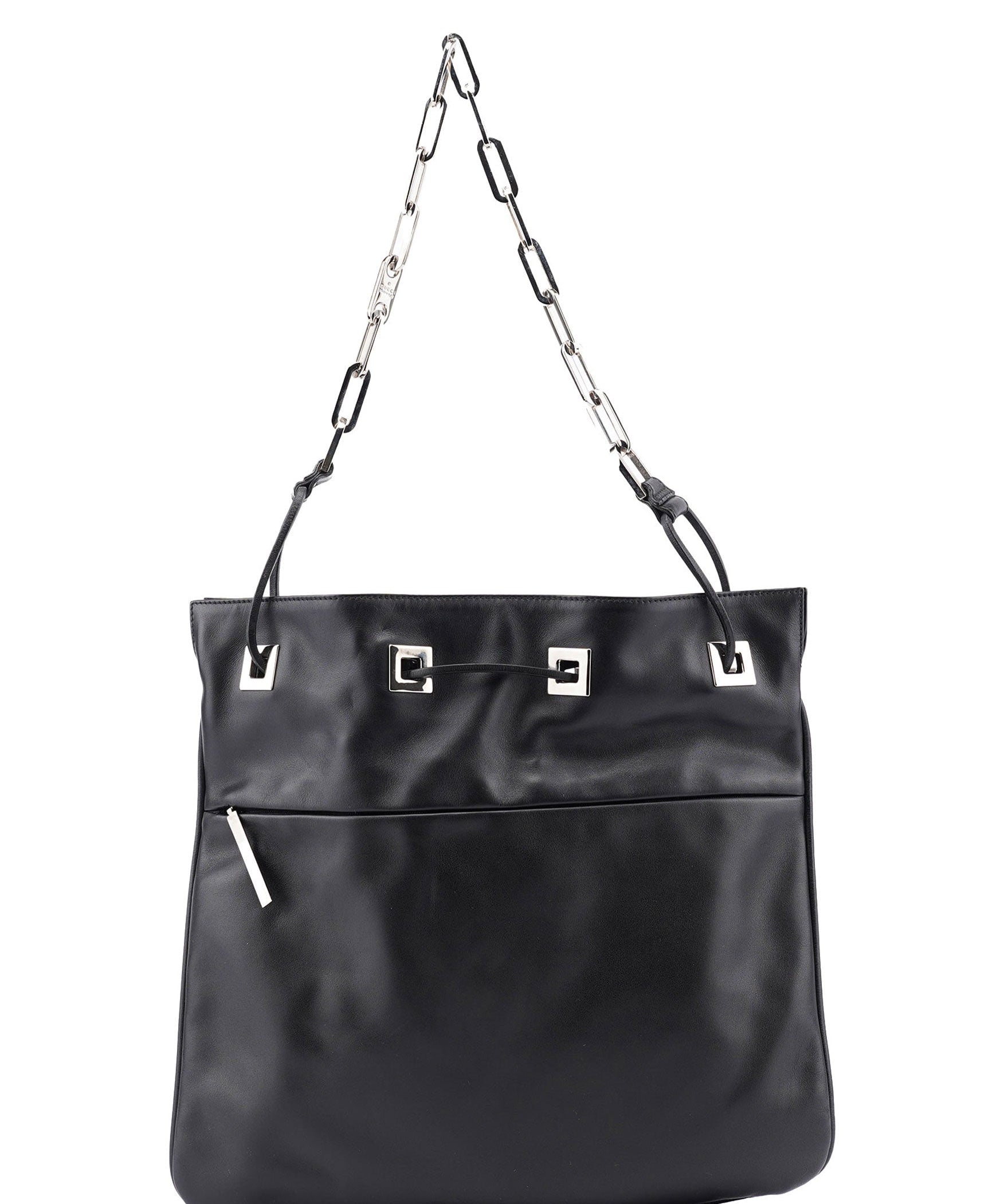 Gucci Black Calfskin Drawstring Chain Shoulder Bag