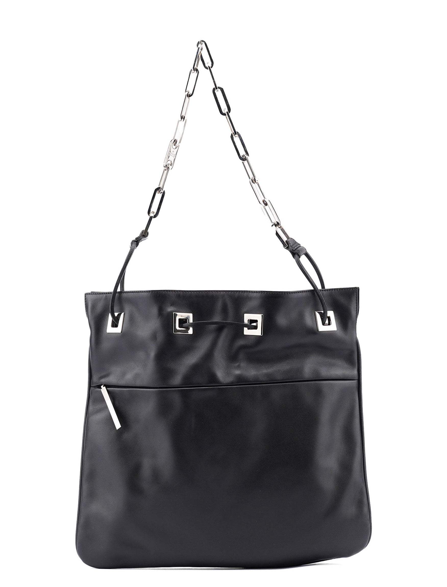 Gucci Black Calfskin Drawstring Chain Shoulder Bag