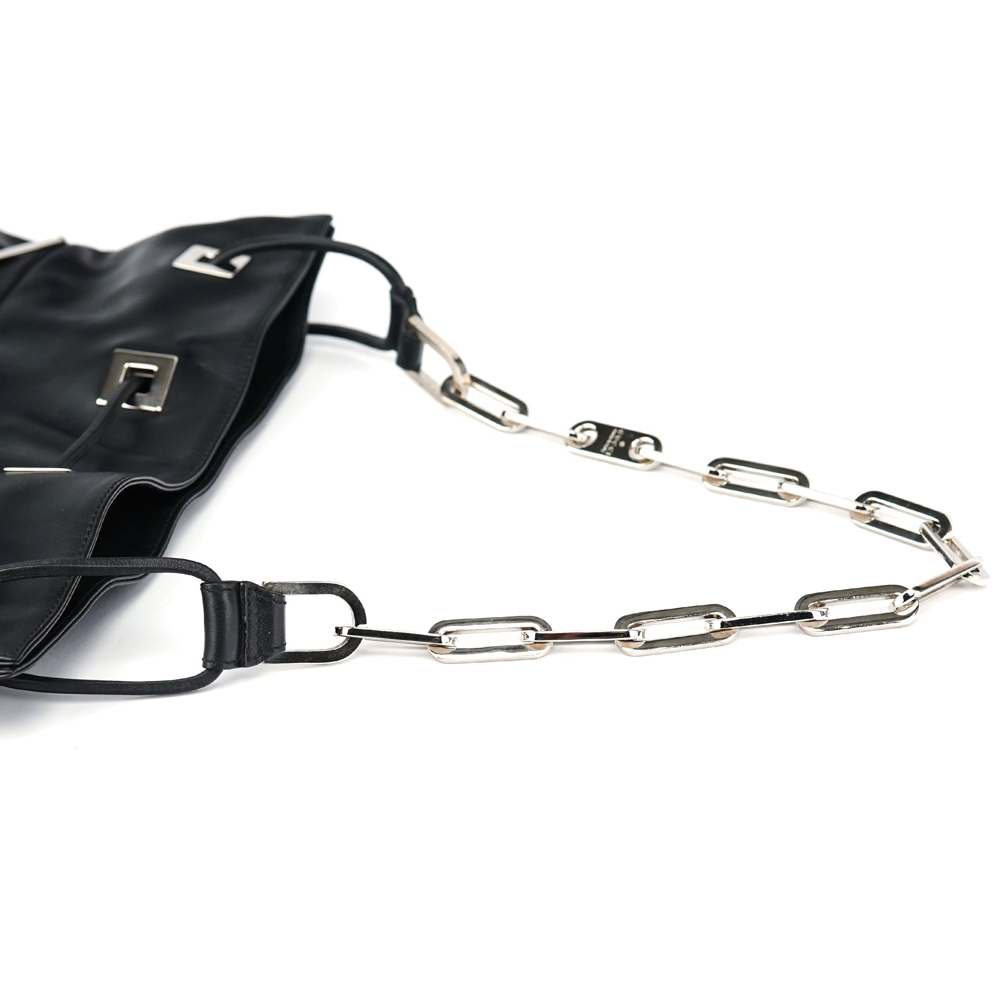 Gucci Black Calfskin Drawstring Chain Shoulder Bag