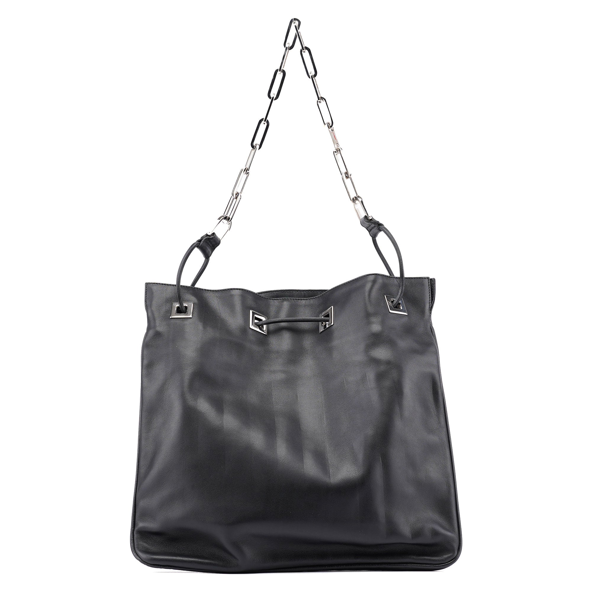 Gucci Black Calfskin Drawstring Chain Shoulder Bag