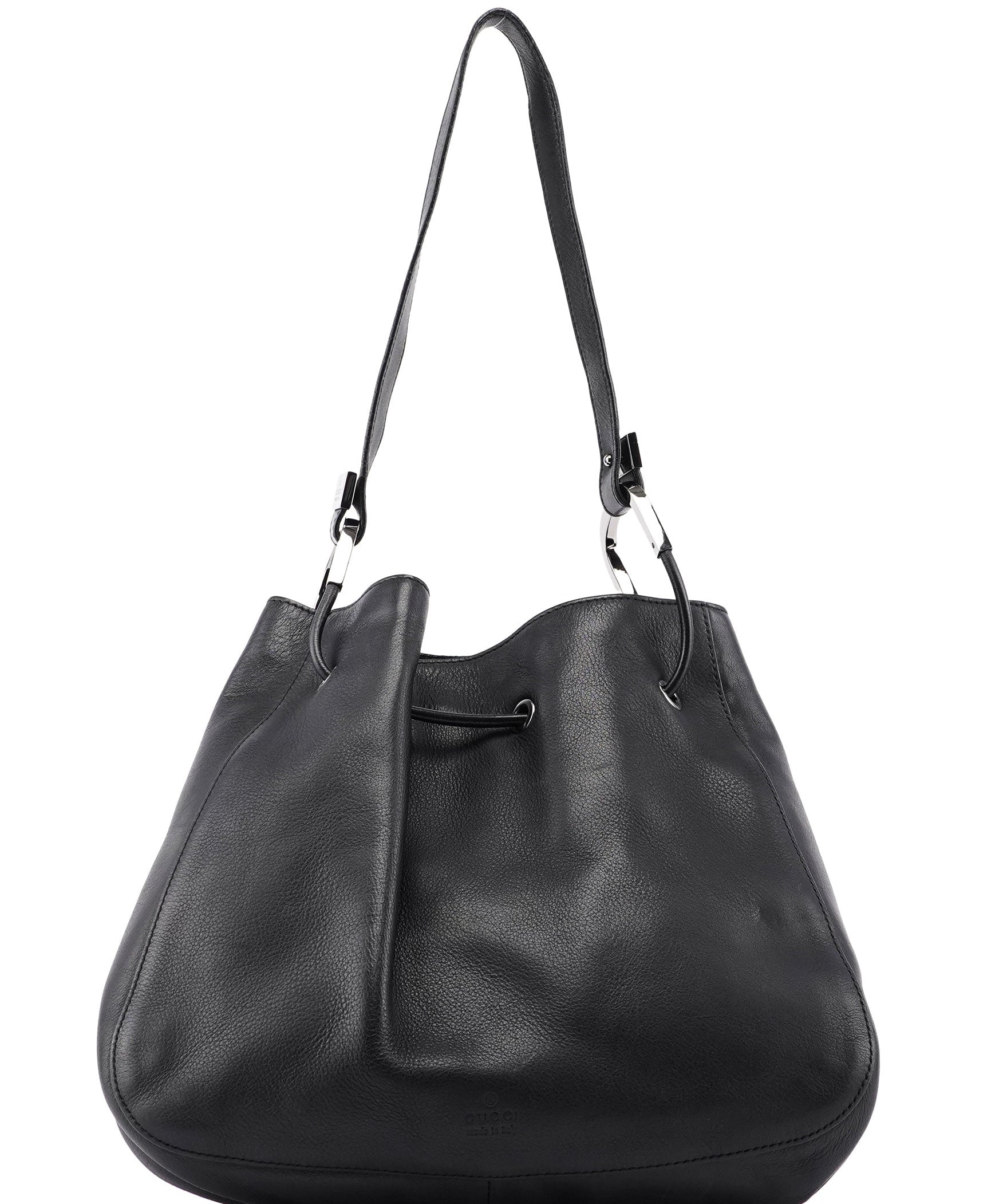 Gucci Black Calfskin Drawstring Shoulder Bag