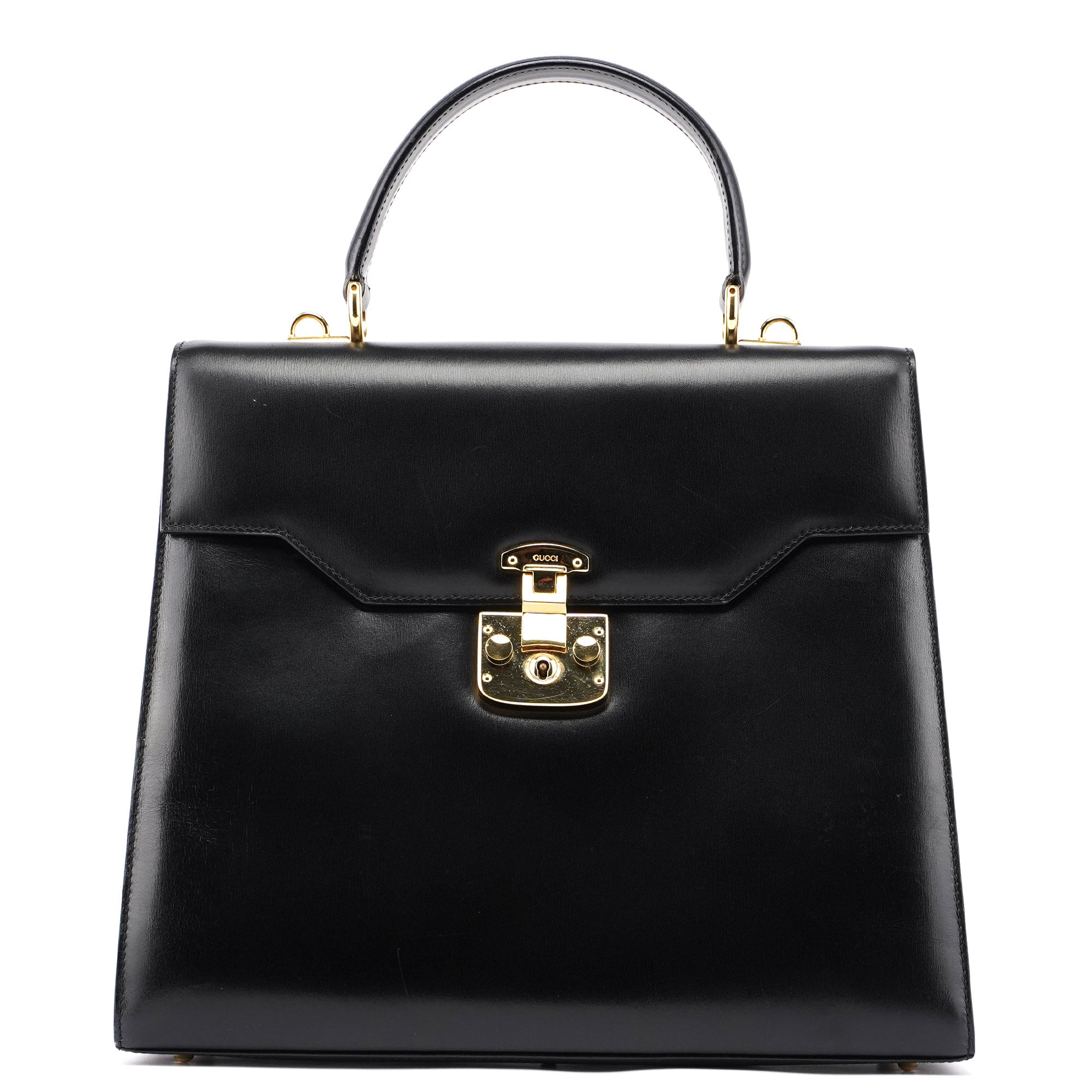 Gucci Black Calfskin Lady Lock Top Handle Bag