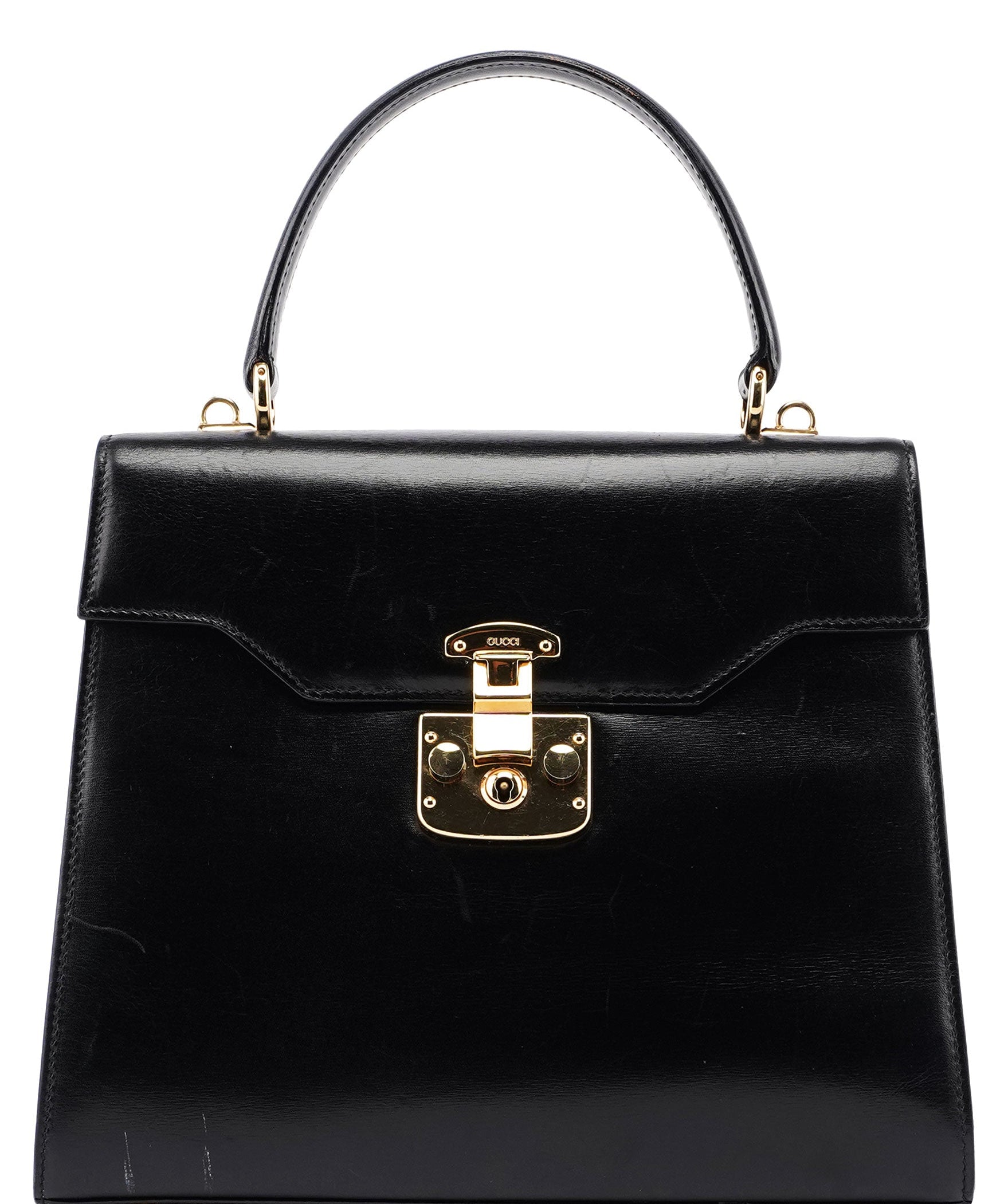 Gucci Black Calfskin Ladylock Top Handle Bag