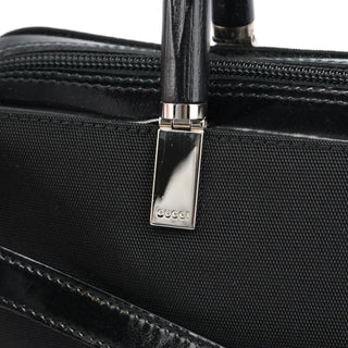 Gucci Black Canvas Bamboo 2-Way Tote Bag