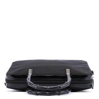 Gucci Black Canvas Bamboo 2-Way Tote Bag