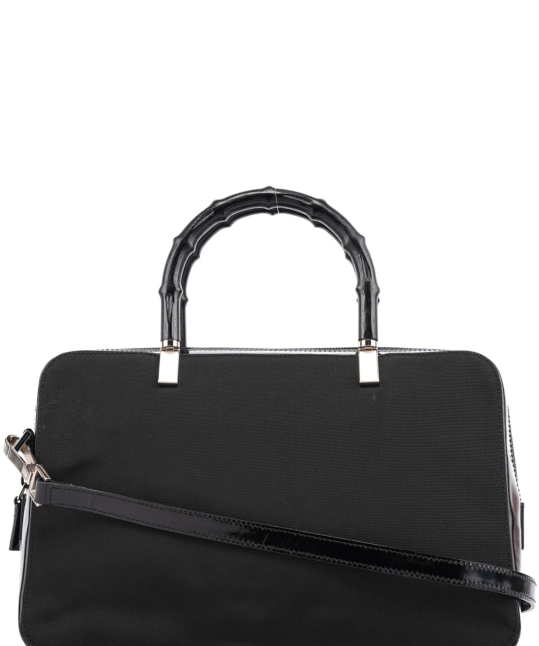 Gucci Black Canvas Bamboo 2-Way Tote Bag
