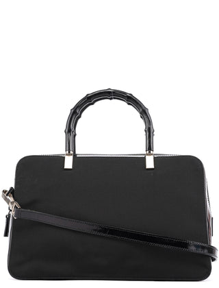 Gucci Black Canvas Bamboo 2-Way Tote Bag