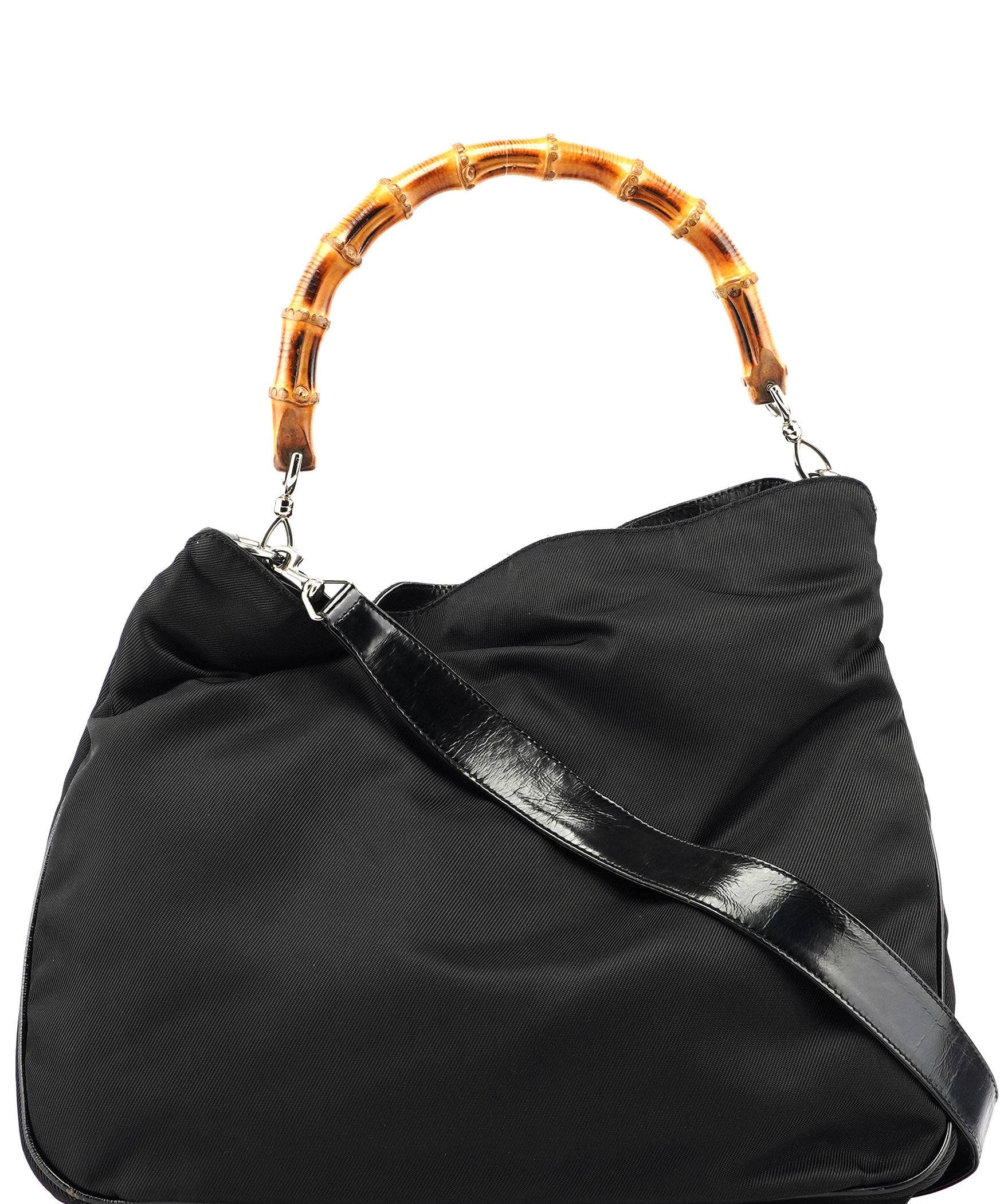 Gucci Black Canvas Bamboo 2Way Bag