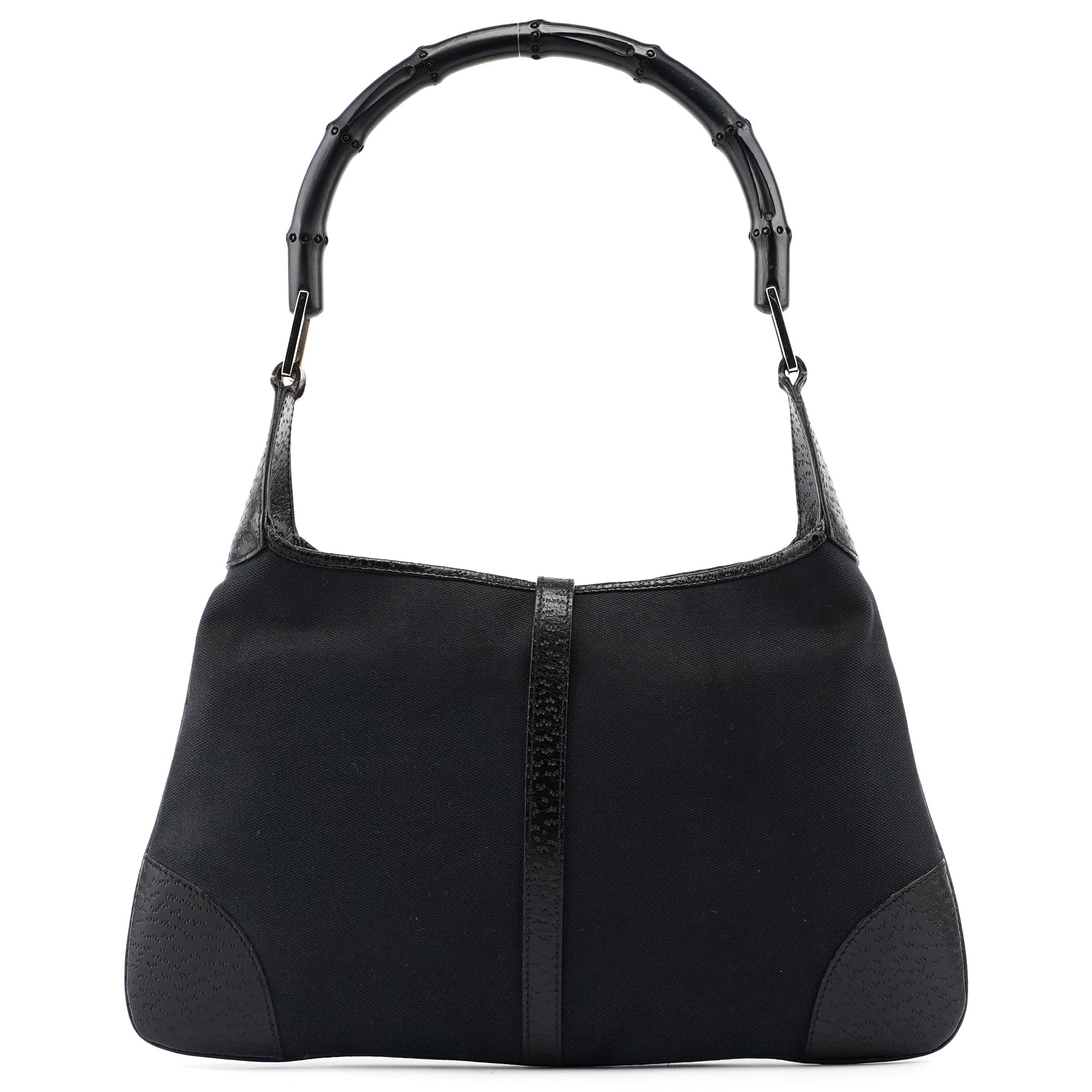 Gucci Jackie Bamboo Schultertasche aus schwarzem Canvas