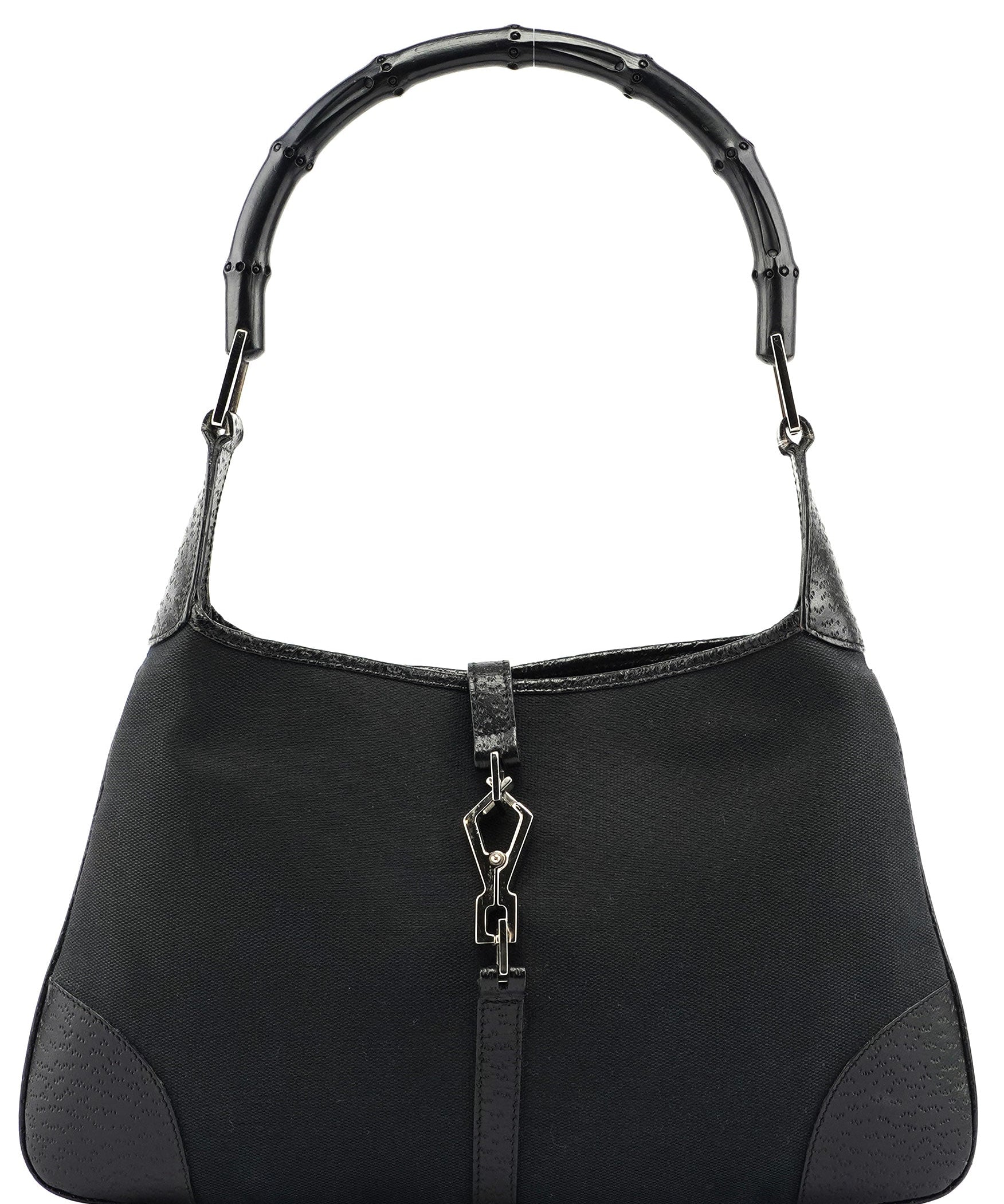 Gucci Black Canvas Bamboo Jackie Shoulder Bag