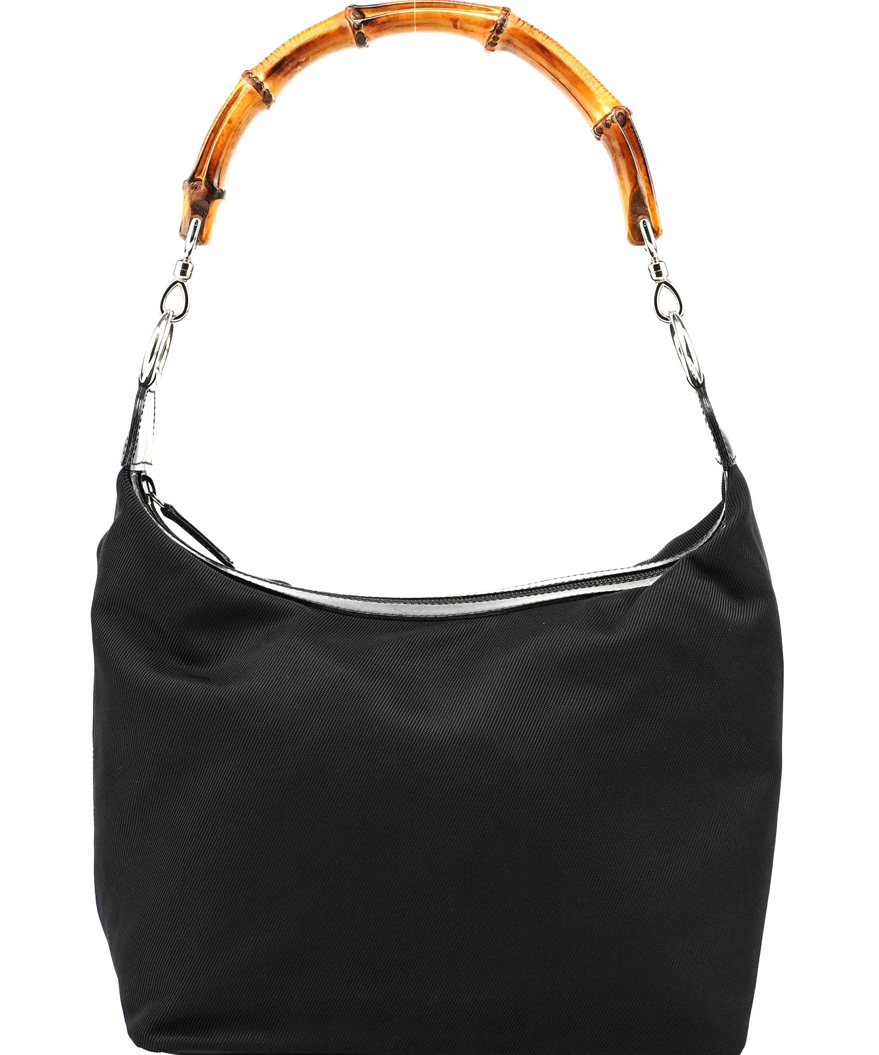 Gucci Black Canvas Bamboo Shoulder Bag