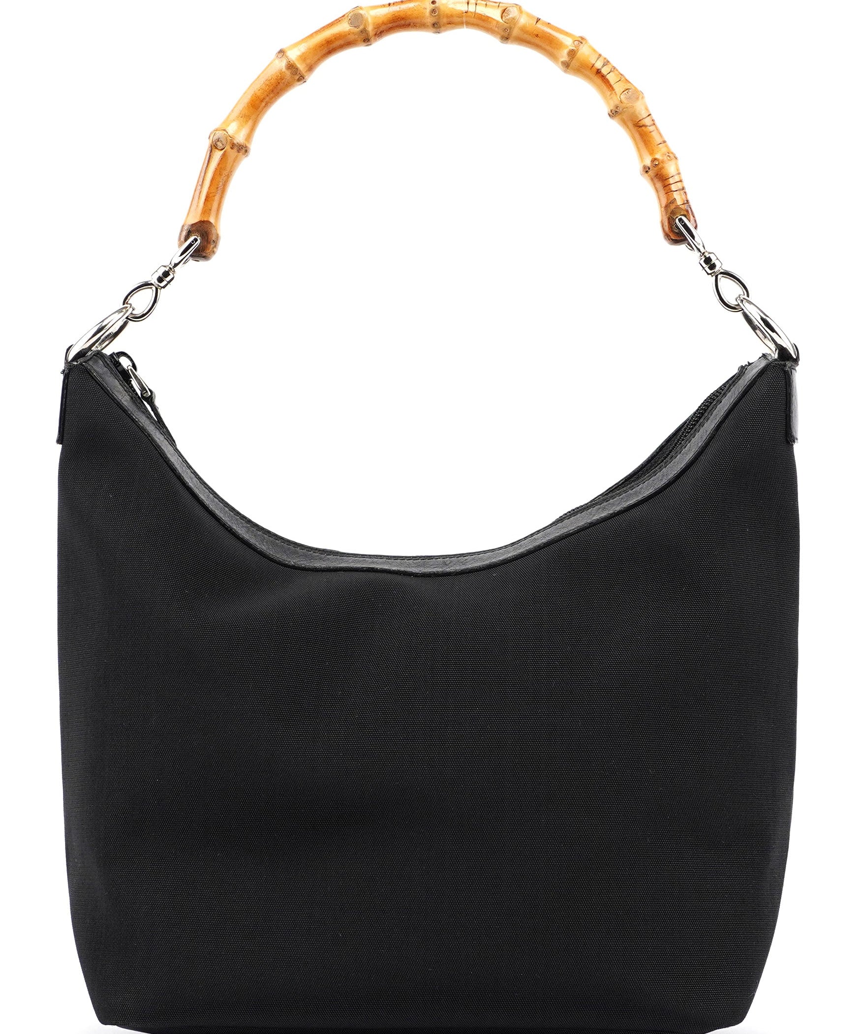 gucci Black Canvas Bamboo Shoulder Bag